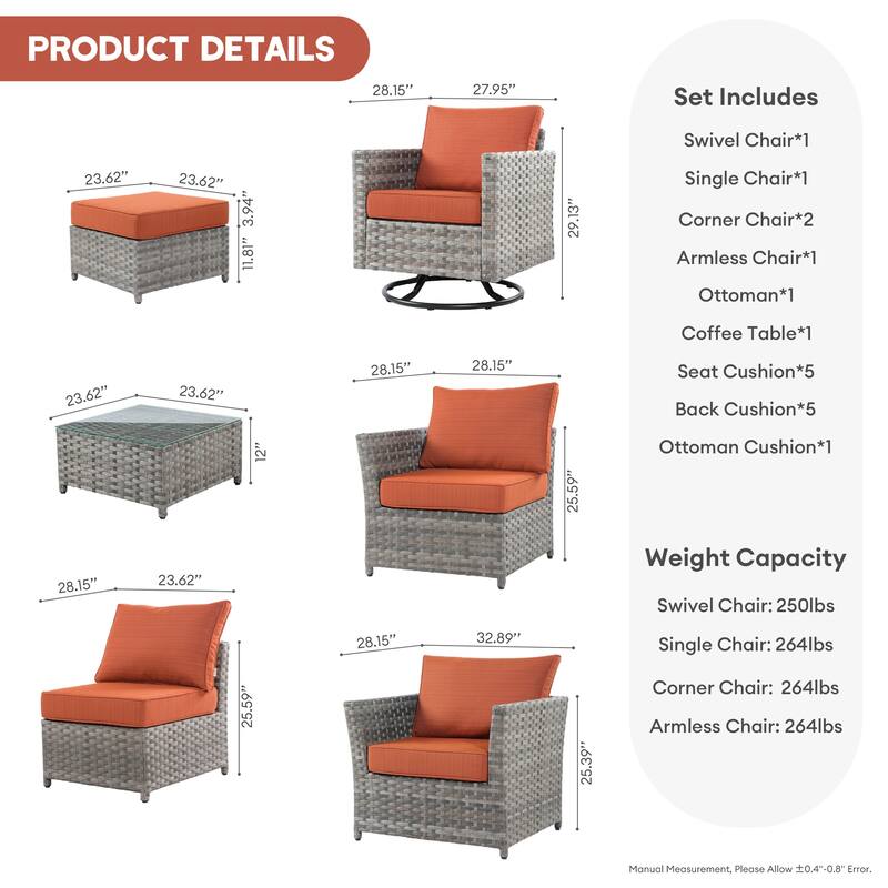 XIZZI 7-piece Outdoor Patio Furniture Rattan Wicker Conversation Set