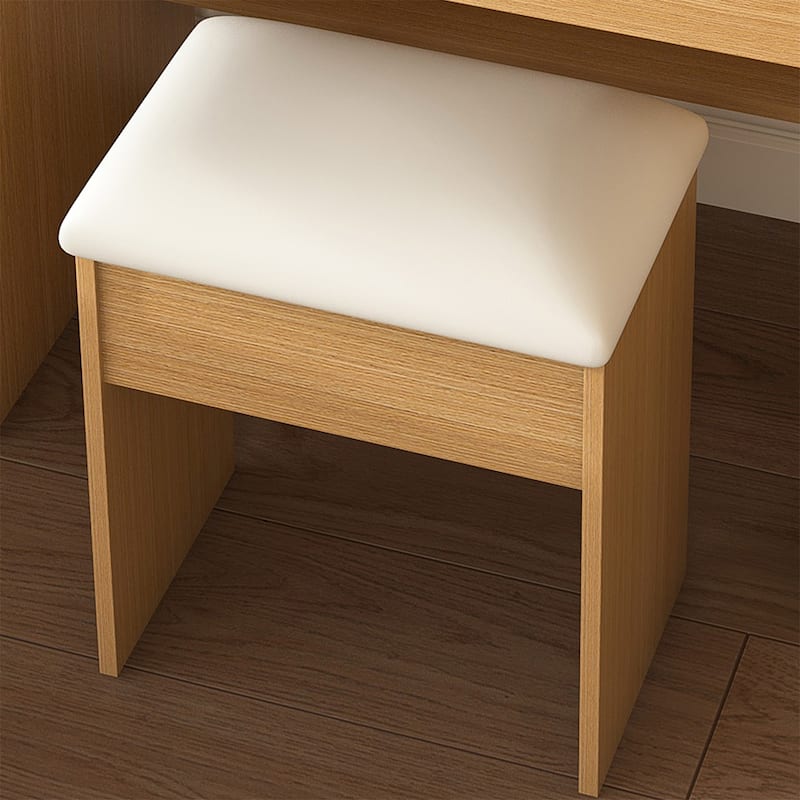 Vanity Table with LED-Illuminated Mirror, Power Outlet, Hairdryer Holder & Stool