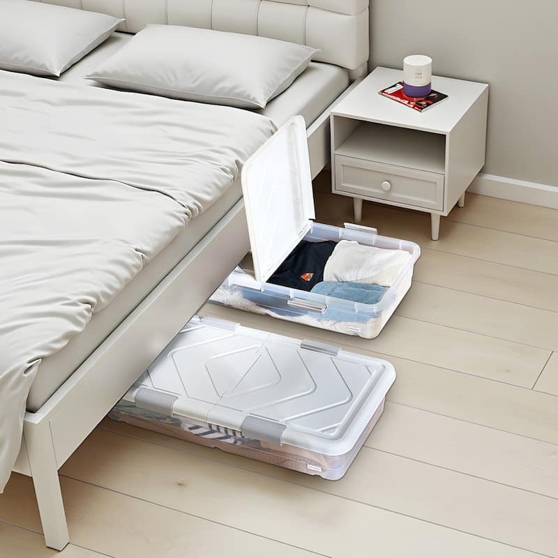 57L Clear Plastic 2 Pack Extra Large Under Bed Storage Organizer with Wheels and Stackable - 39.8 x 20.1 x 5.9 inch