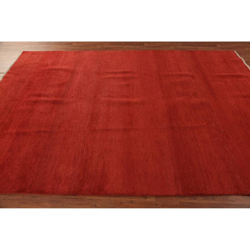Red Modern Gabbeh Oriental Area Rug Hand-Knotted Wool Carpet - 6'8" x 9'2"