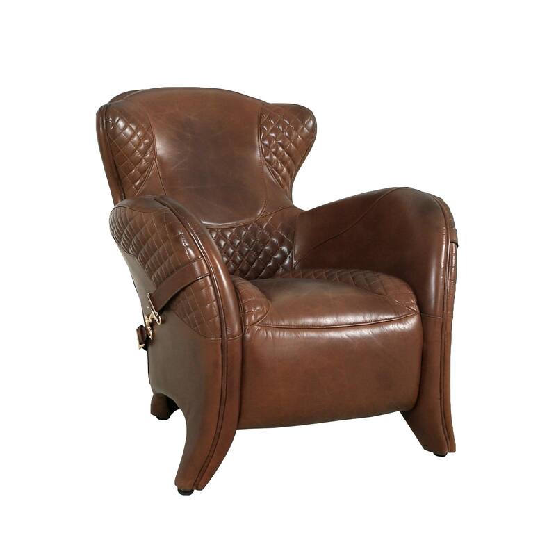 Pasargad Home Aspen Top Grain Leather Wing Chair, Brown - W31"xD34.5"xH33.5" - Brown