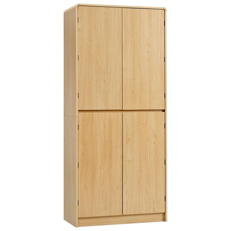 Farmhouse 72" Tall Kitchen Pantry Cabinet, Freestanding Curved Design with Adjustable Shelves and Hidden Drawer