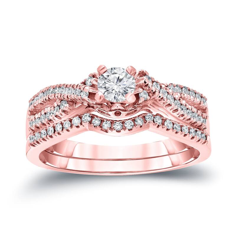 14k Gold 1/2ct TDW Braided Infinity Round Diamond Engagement Ring Set by Auriya - 4 - Rose