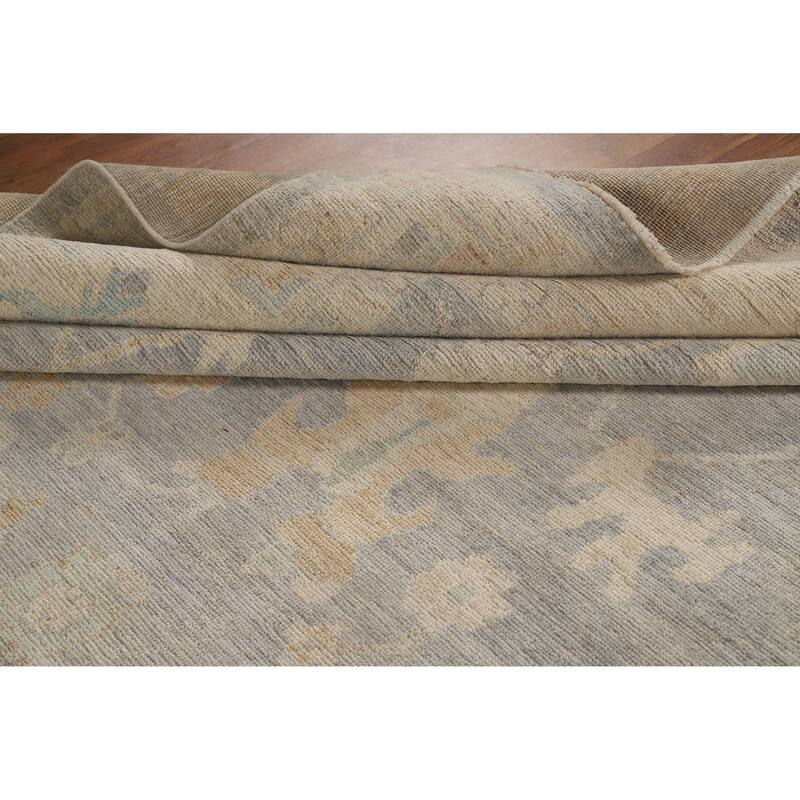 Vegetable Dye Blue Oushak Turkish Large Rug Hand-Knotted Wool Carpet - 10'2"x 13'8"