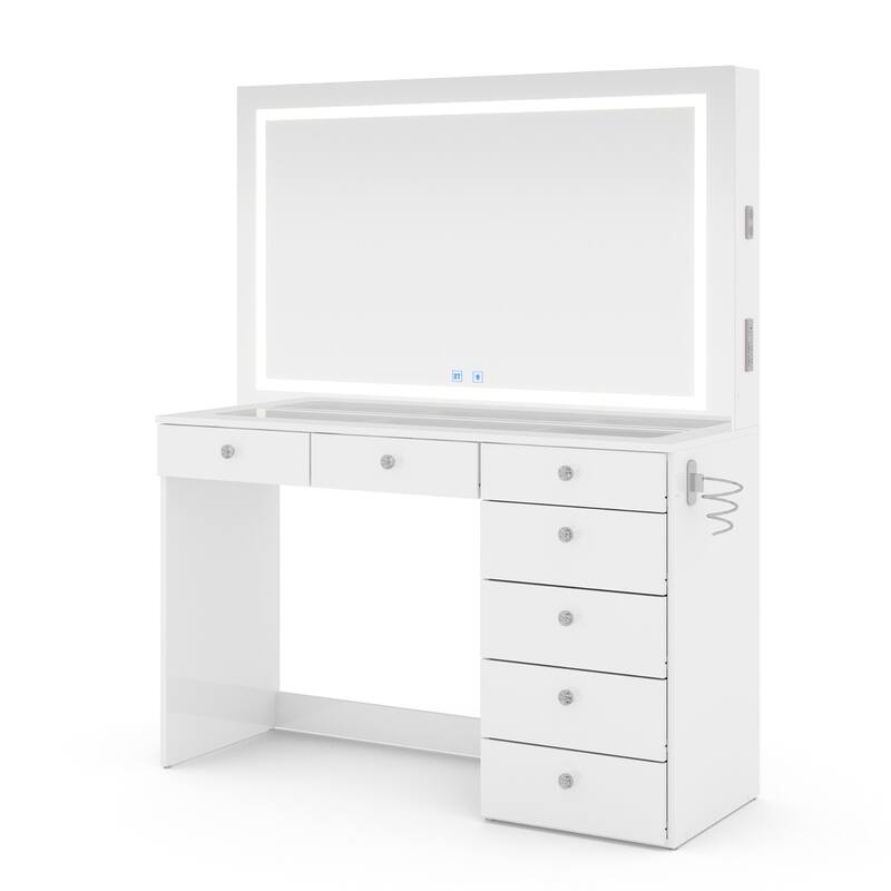 Boahaus Makeup Vanity Desk with LED Mirror & Bluetooth Speakers