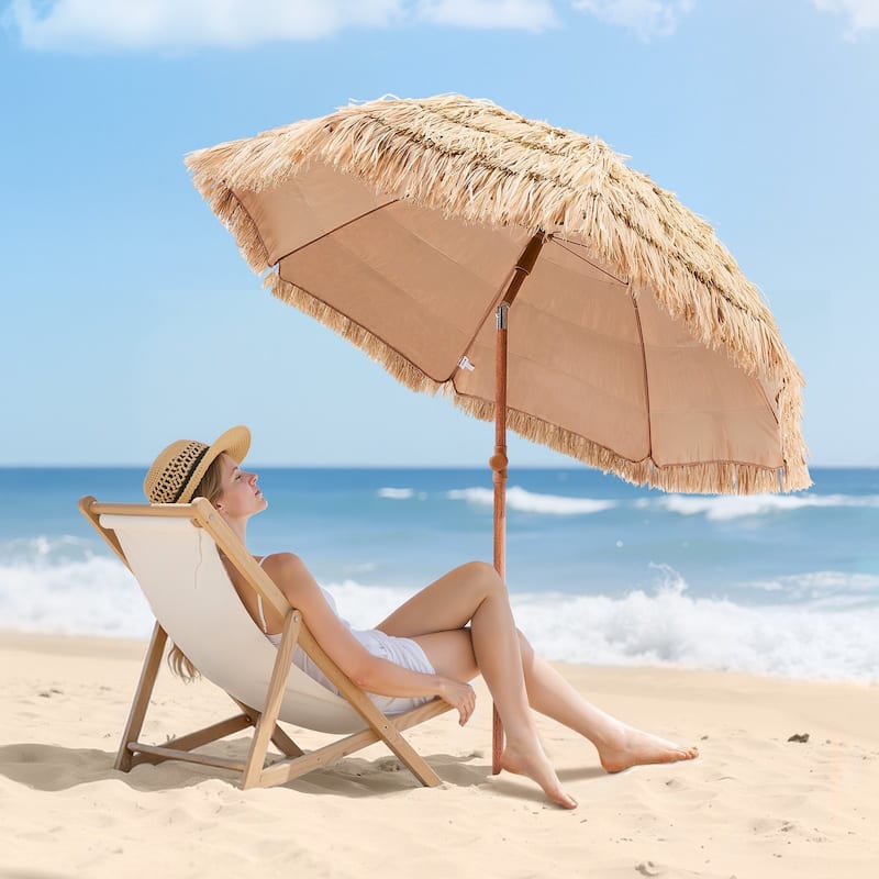 Tiki Umbrella Thatched Patio Umbrella 6 ft Poolside Patio Beach Umbrella