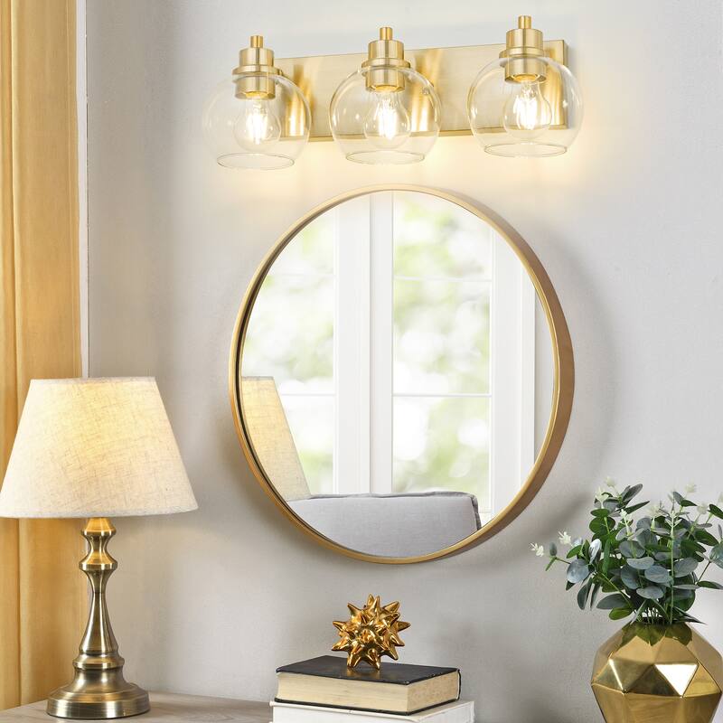 3 Light Bathroom Vanity Light Gold Modern Wall Sconce Mirror Light Fixture with Clear Glass