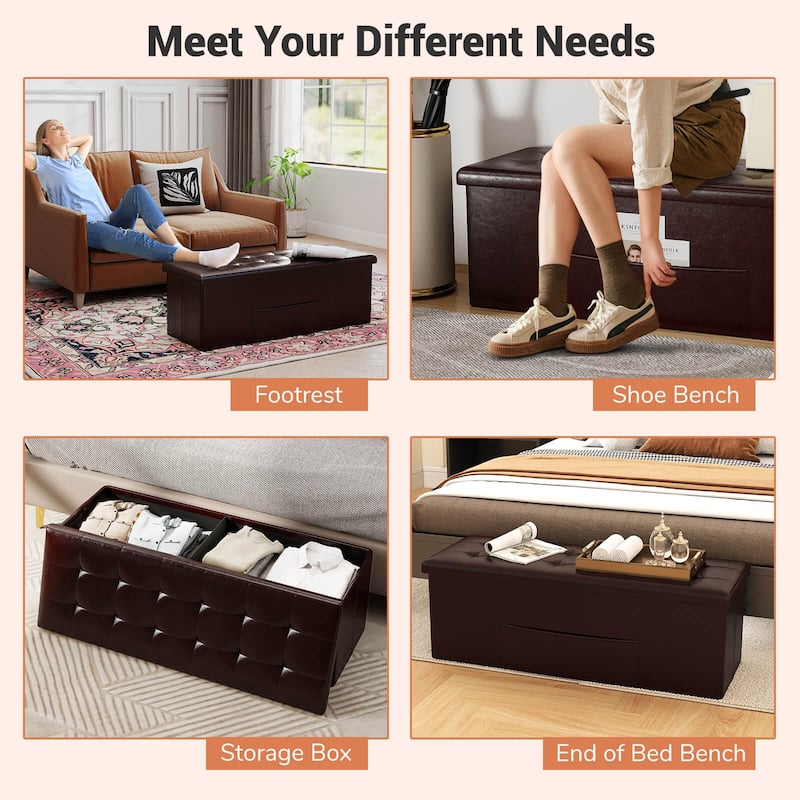 Costway 43 Inches Folding Storage Ottoman Bench with Side Pocket