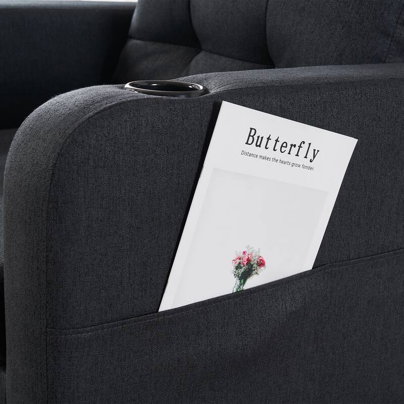 Modern 31.5" Upholstered Buttons Tufted Arm Chair with Storage and Cup Holders for Living Room