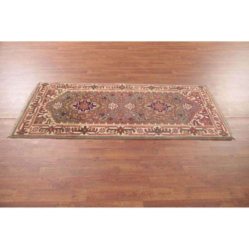Geometric Heriz-Serapi Accent Rug Handmade Oriental Wool Carpet - 2'6"x 5'10"