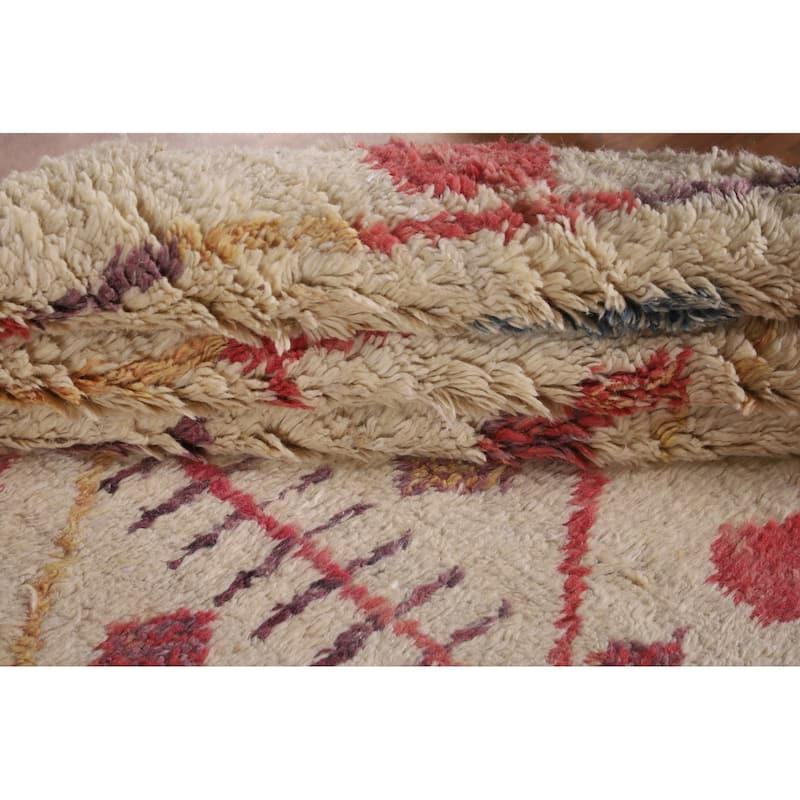 Tribal Moroccan Area Rug Handmade Beige Wool Carpet - 7'0" x 10'4"