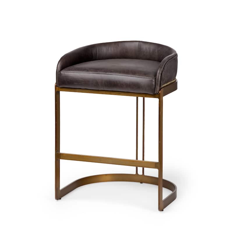 Hollyfield Black Genuine Leather Seat with Gold Metal Frame Counter Stool - 20"W x 19.8"D x 29"H