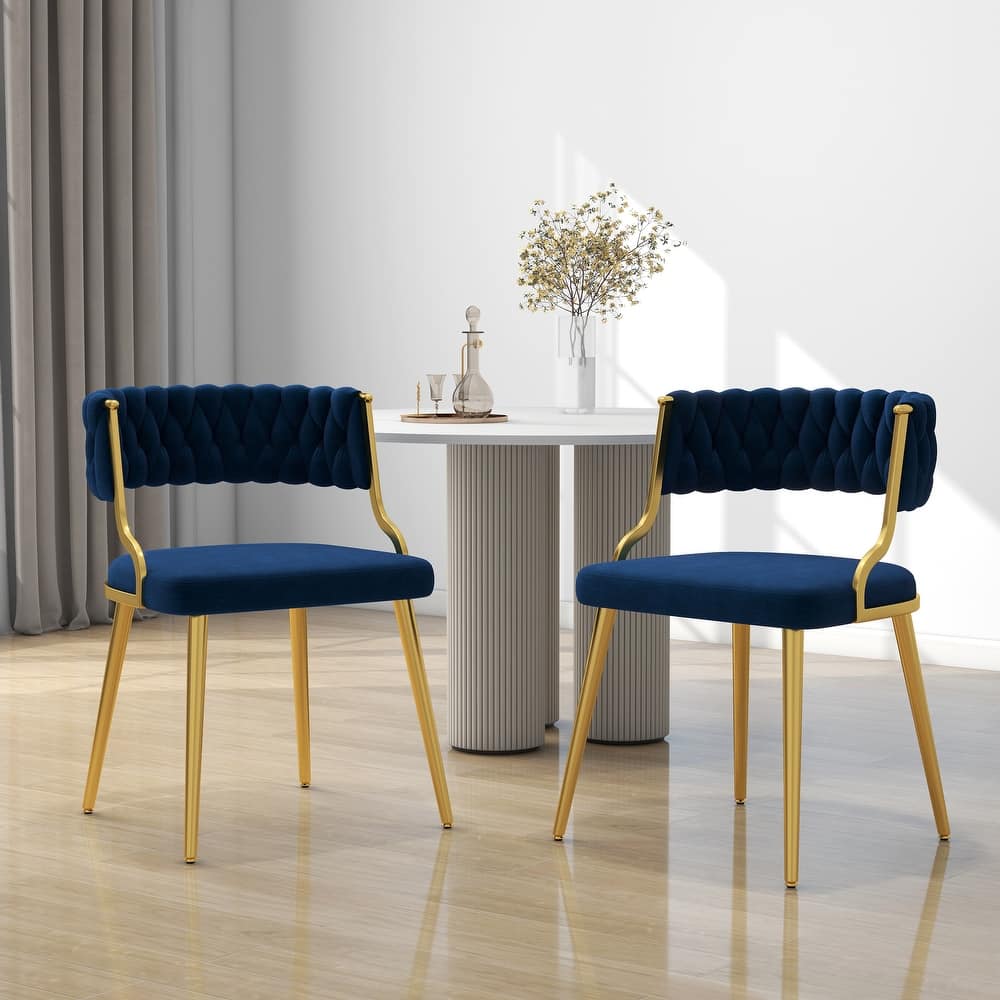 Set of 2 Velvet Dining Chair with Golden Metal Legs