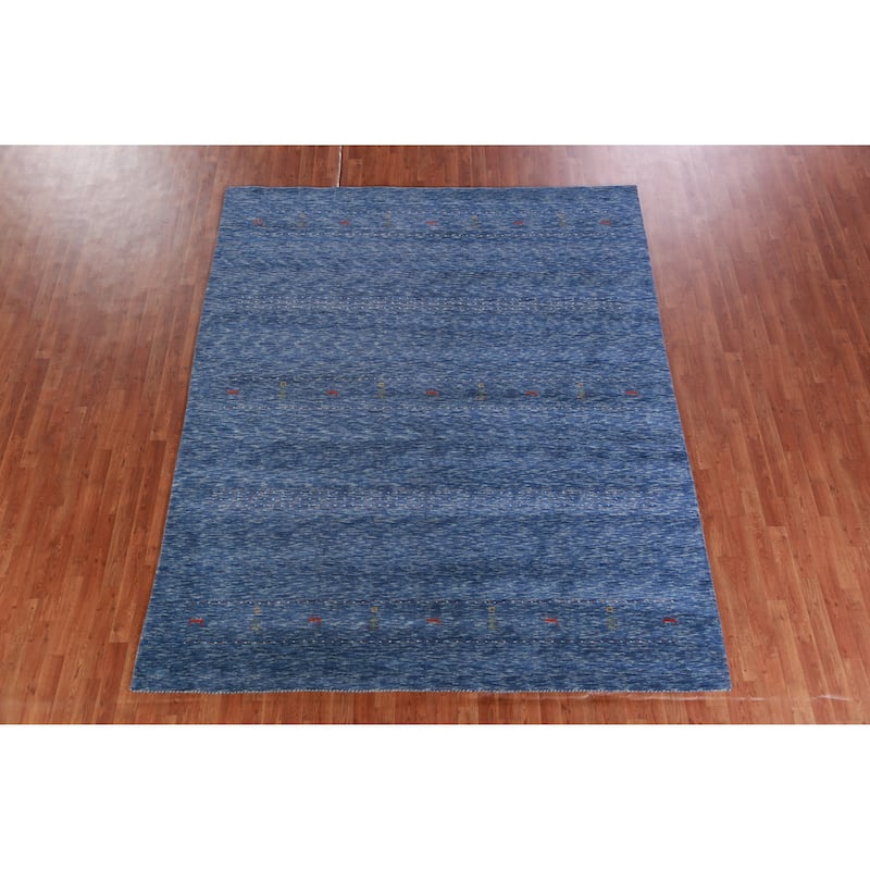 Hand Knotted Oriental 100% Wool Carpet Tribal Tribal Navy Blue & Blues Gabbeh Area Rug - 9' 9'' X 8' 0''