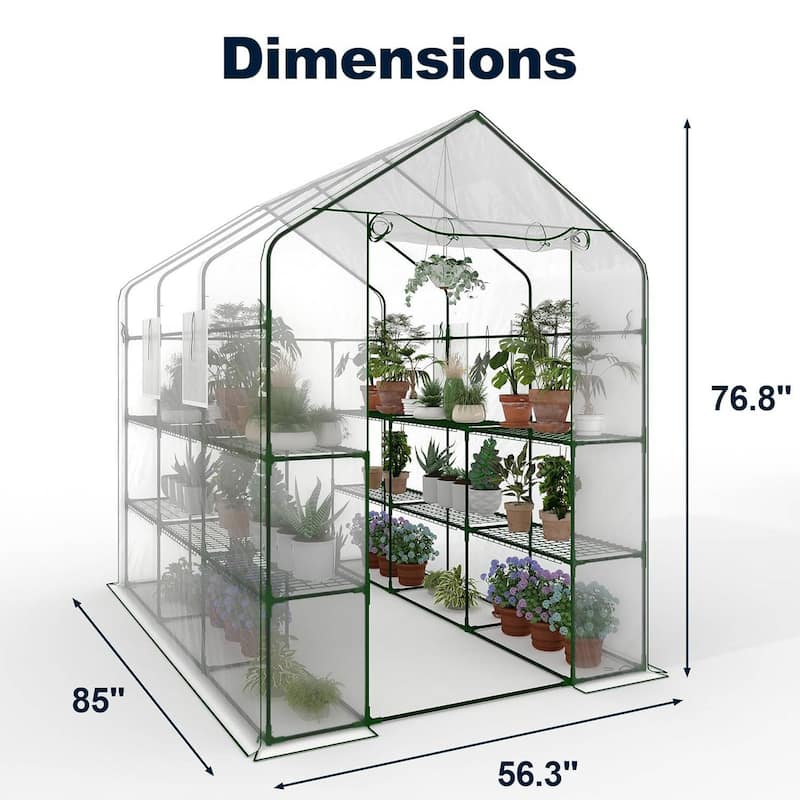 57" w x 85" l x 77" h 3-Tier Heavy Duty Walk-in Garden Portable Greenhouse for Outdoor Plants, White