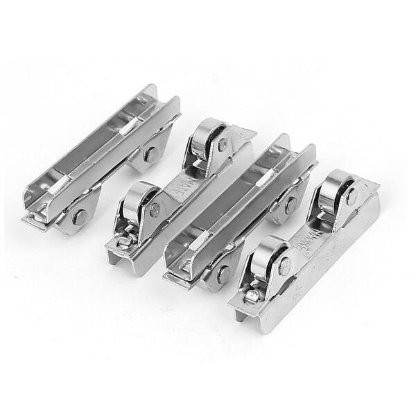 Double Wheels Metal Sliding Door Roller Pulley Silver Tone 4pcs For 6mm Glass