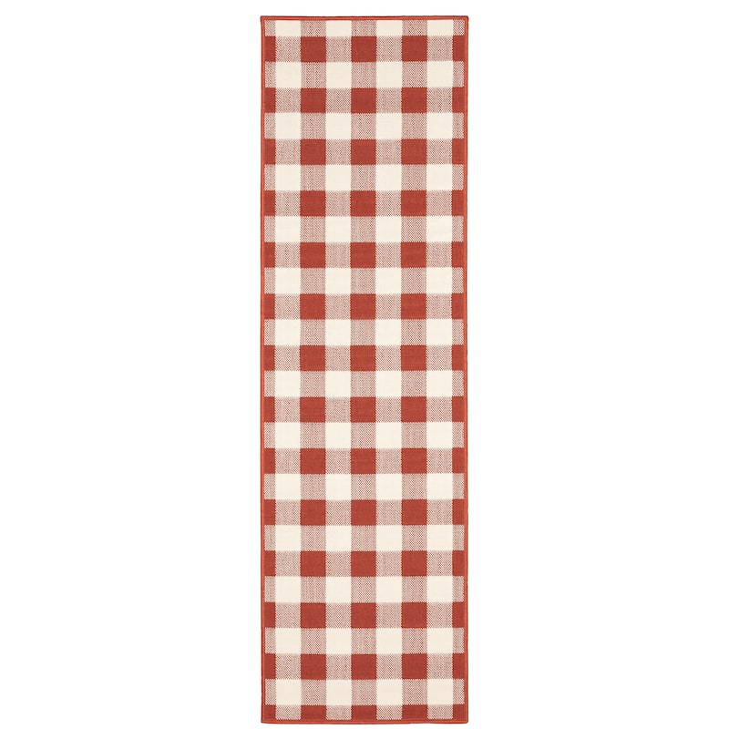 Style Haven Gingham Check Indoor/Outdoor Area Rug.. - 2'3" x 7'6" Runner - Brick Red