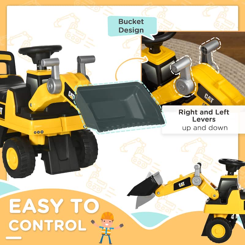 Ride-On Digger Construction Vehicle for Toddlers, CAT Licensed Excavator with Foot-to-Floor Operation and Safe Design for Kids