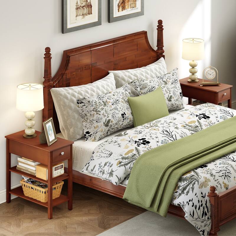 3-Tier Narrow End Table with Drawer and Storage Shelves Set of 2 - 23.5" x 12" x 24.5"