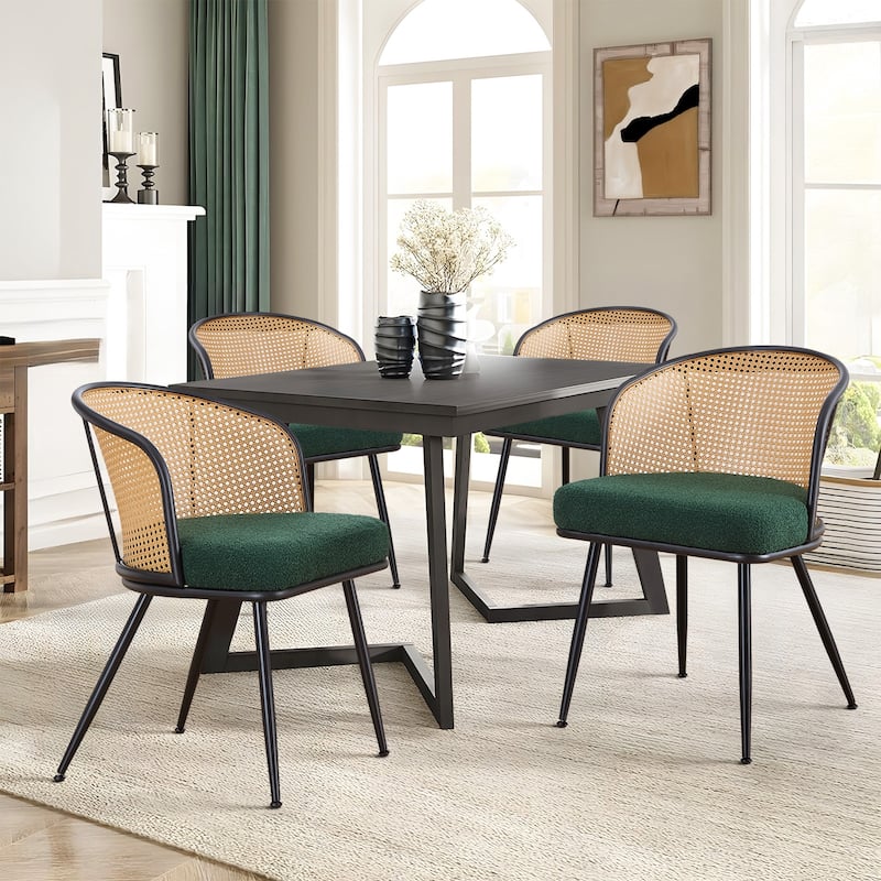 Upholstered Rattan Dining Chairs with Metal Legs Set of 2/4 - 29.92"H x 20.5"W x 23.03"D - Set of 4 - Fabric-Green