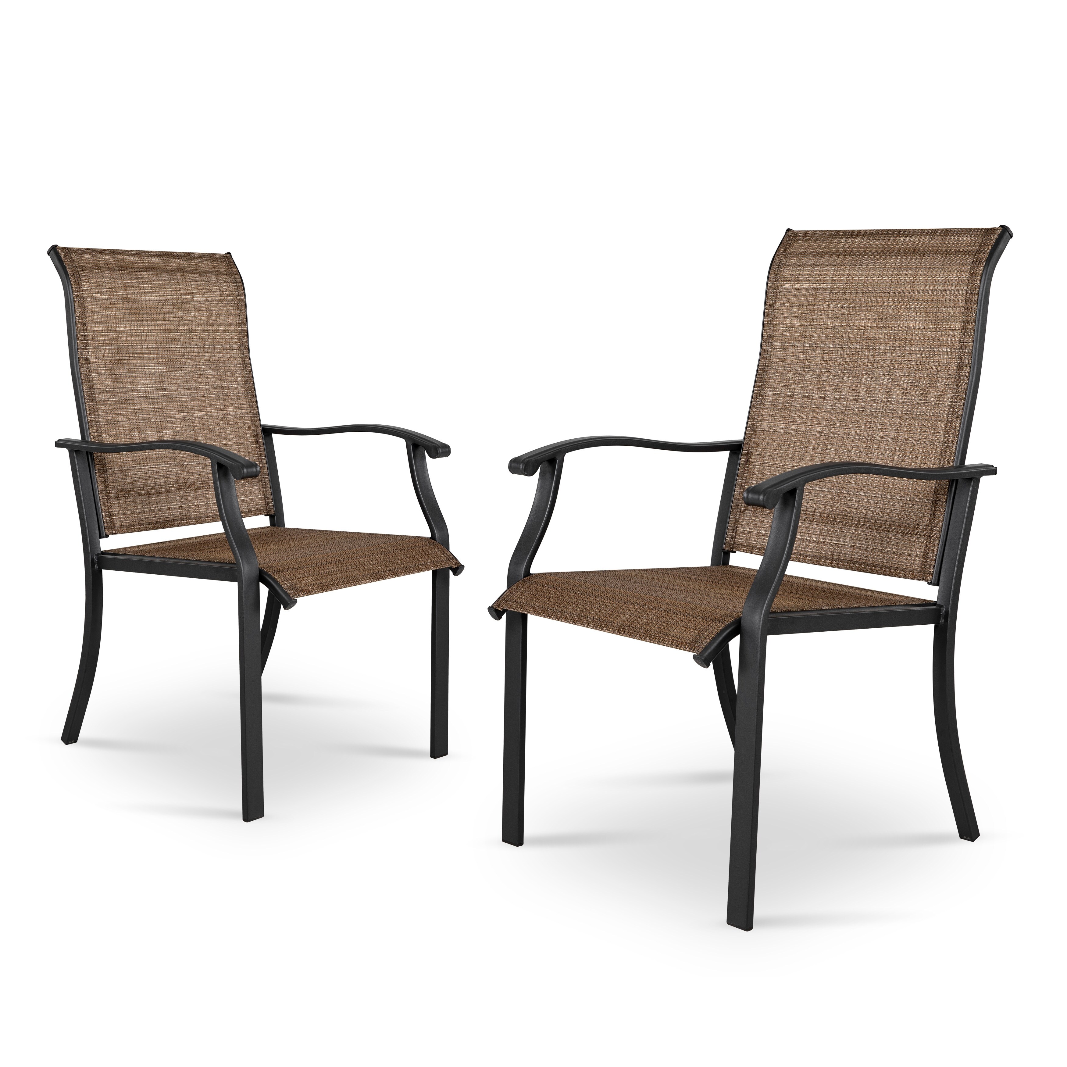 NUU GARDEN Iron Textilene Dining Chair, Brown, Set of 2 - On