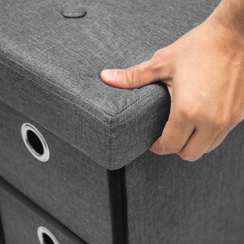 Storage Bench Chest with Drawers - Collapsible Folding Bench Ottoman Includes Cover (Gray)