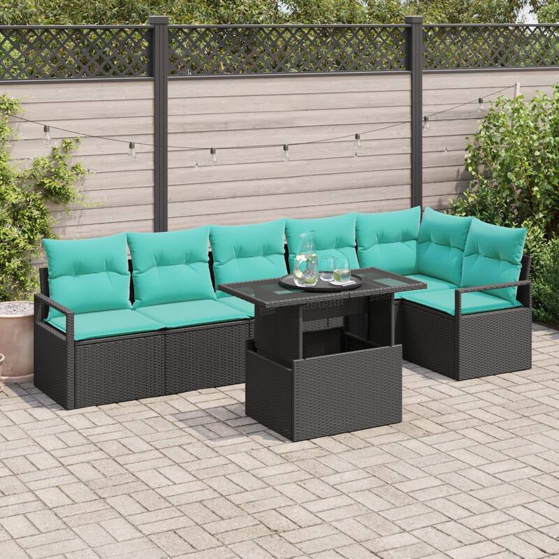 vidaXL 7 Piece Garden Sofa Set with Cushions - 113×48×27.2 - Black