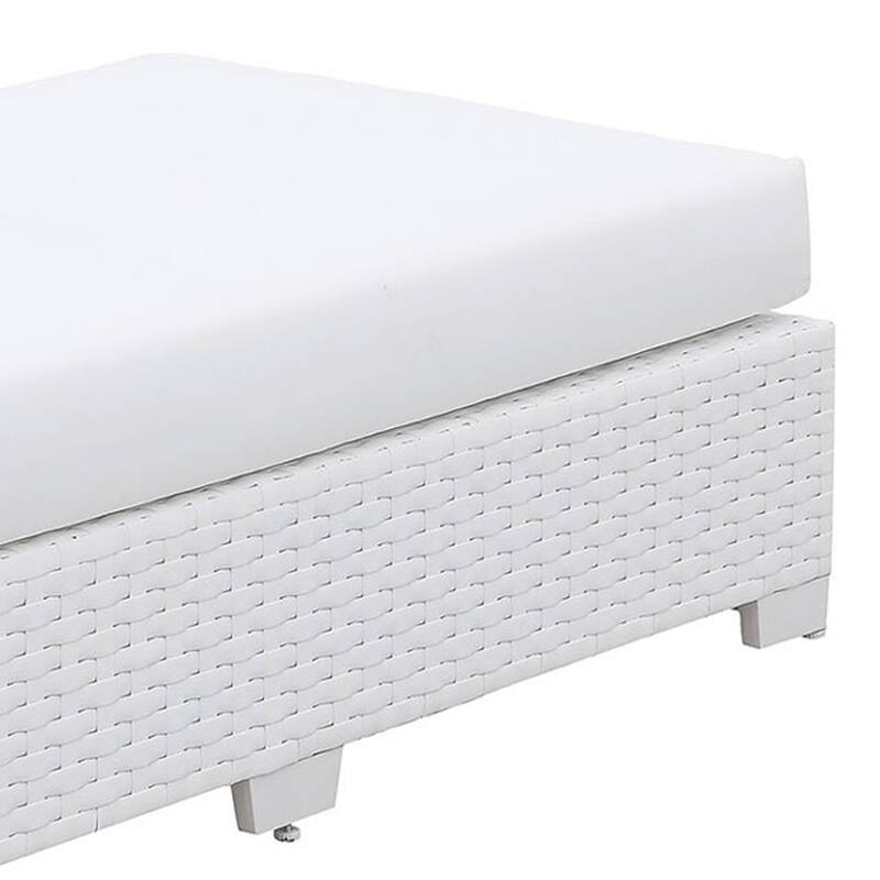 Wicker Aluminum Framed Bench with Fabric Cushion Seat, White