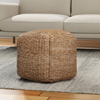 HomeRoots 18" Natural Jute Woven Blend Cube Pouf Ottoman