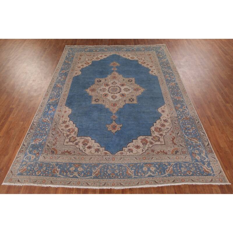 Blue Tabriz Vintage Persian Area Rug Handmade Oriental Wool Carpet - 8'3" x 10'11"