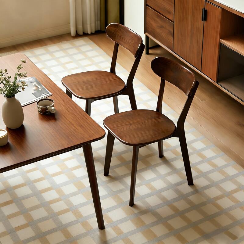 100% Solid Wood Dining Chairs Set of 2, Mid Century Modern Dining Chairs with Curved Backrest, for Dining Room