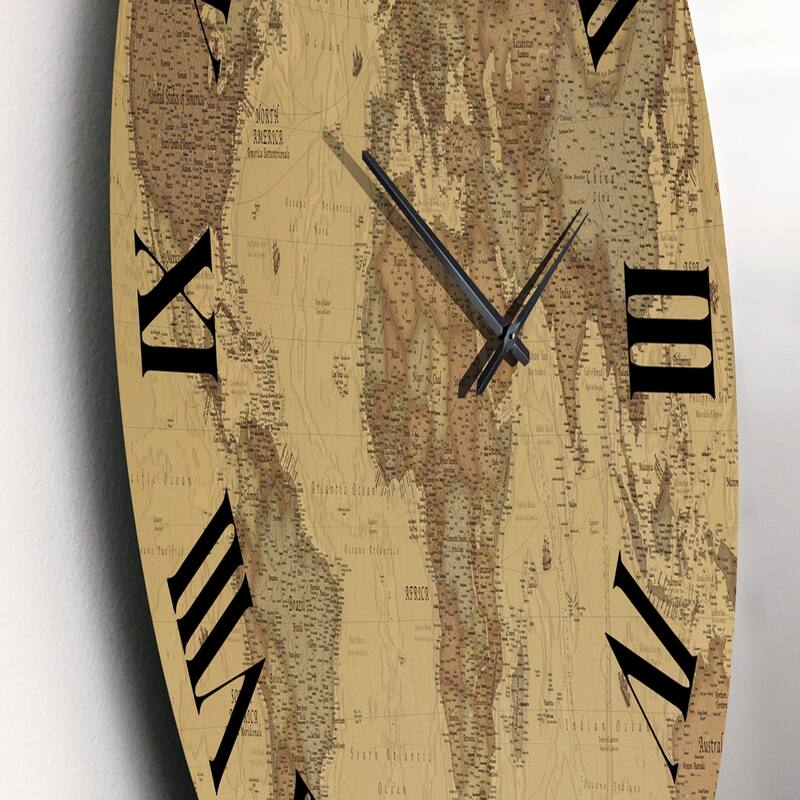 Designart 'Ancient Map of The World III' Vintage wall clock - Overstock ...