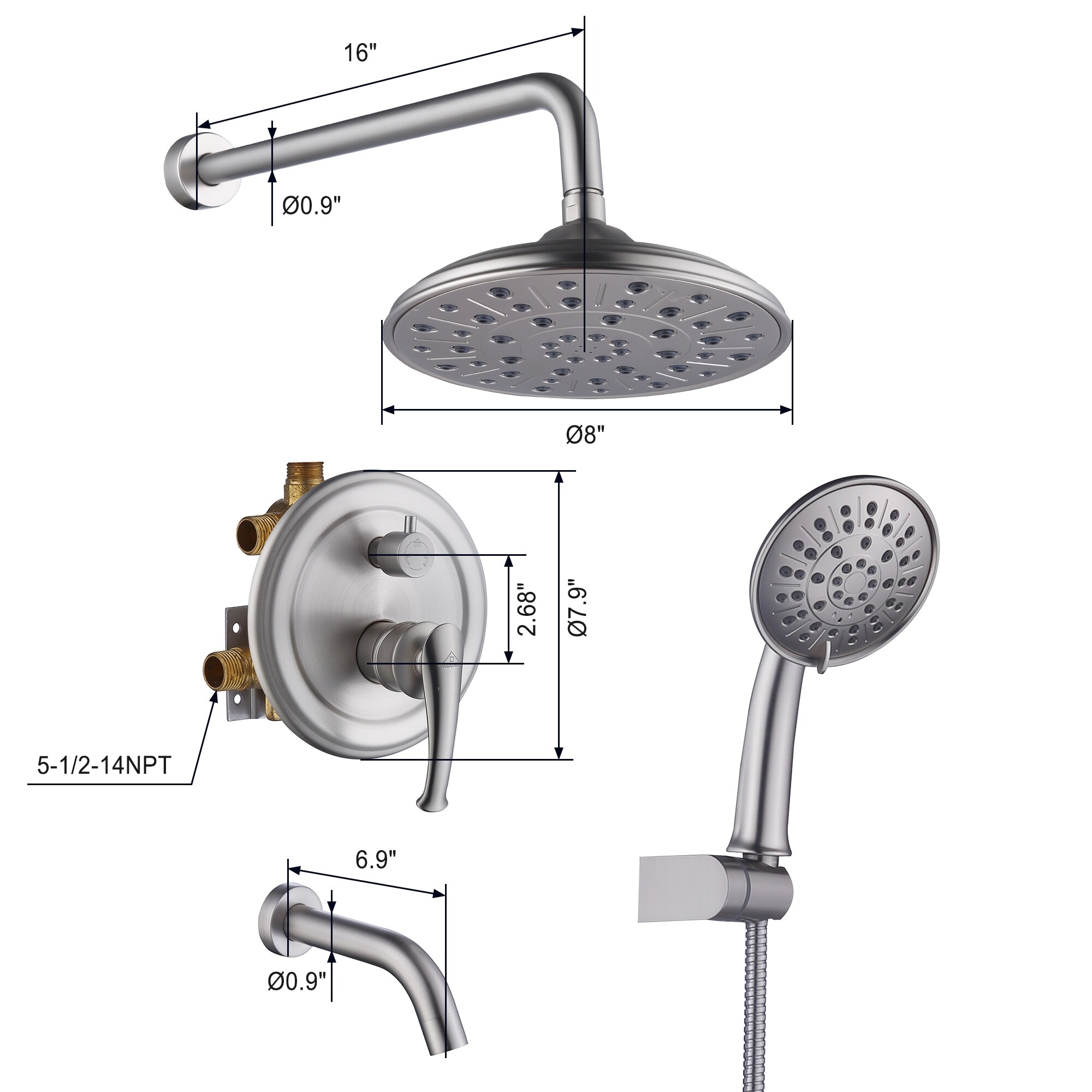Wall-mounted rain shower faucet with pressure balanced valve