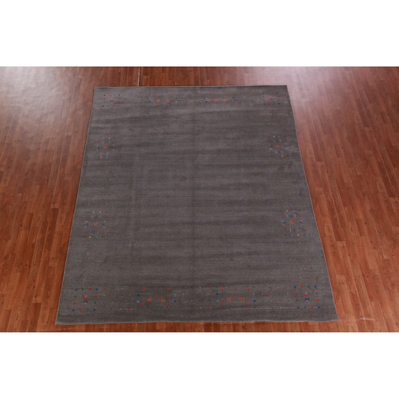 Hand Knotted Oriental 100% Wool Carpet Tribal Tribal Greys & Charcoal Gabbeh Area Rug - 9' 11'' X 8' 1''
