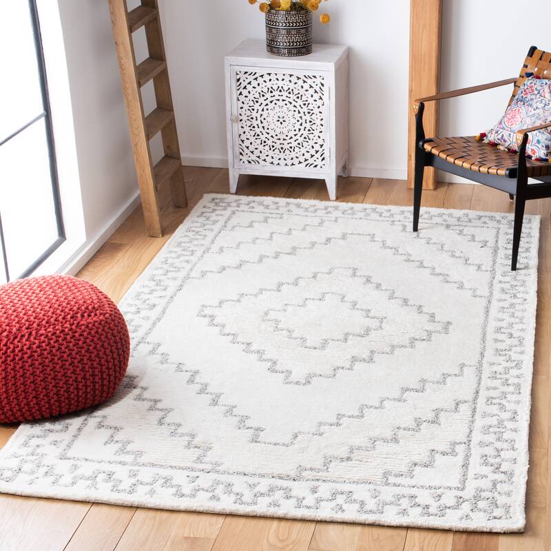 SAFAVIEH Handmade Casablanca Shag Kika Wool Rug - 4' x 6' - Ivory/Grey