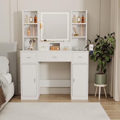 43" Dressing Table With Drawers and Storage Cabinet and Smart Mirror