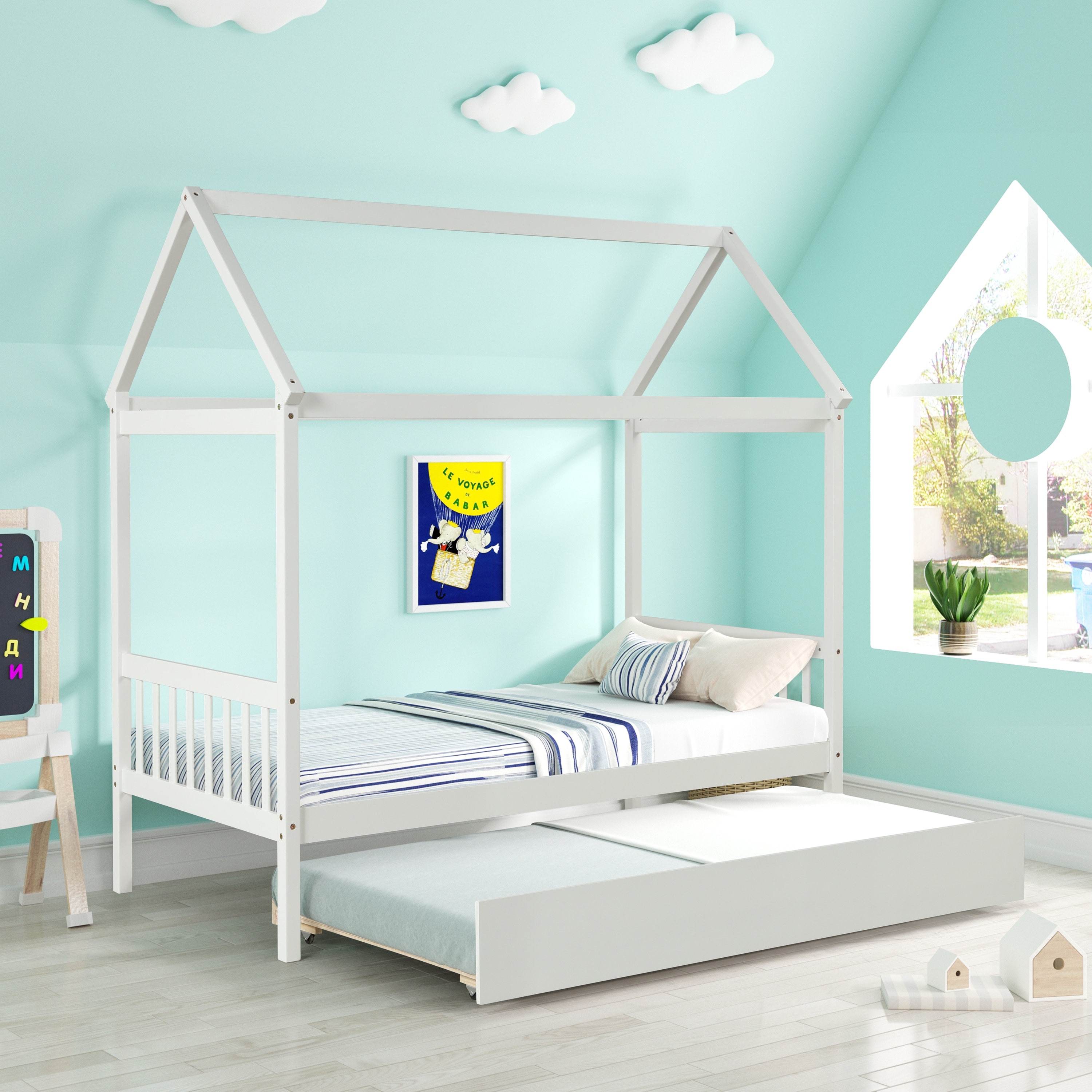 Brionna twin canopy top bed with trundle