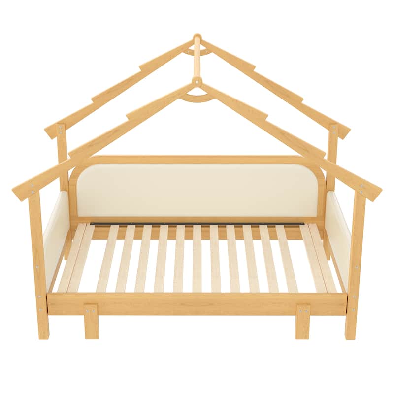Twin Wood Treehouse Bed with Soft Cushion Rails for Kids & Teens
