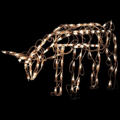 Lighted Feeding Reindeer Outdoor Christmas Decoration - 25" - Clear Lights - White