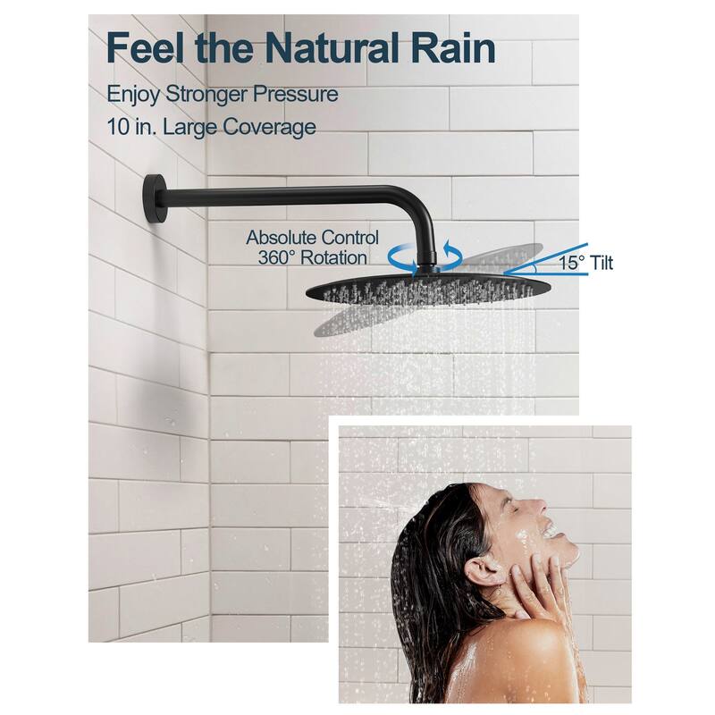 GRANDJOY Wall Mounted Shower System 10" Rainfall Shower Head with Handheld Spray