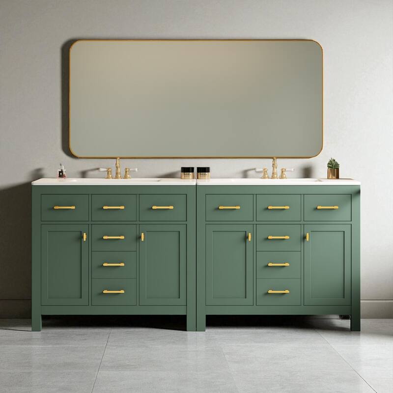 72" Bathroom Vanity with Ceramic Sink, Freestanding Double Cabinet with 8 Drawers, Solid Wood Frame & Storage - Green
