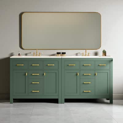 72" Bathroom Vanity with Ceramic Sink, Freestanding Double Cabinet with 8 Drawers, Solid Wood Frame & Storage