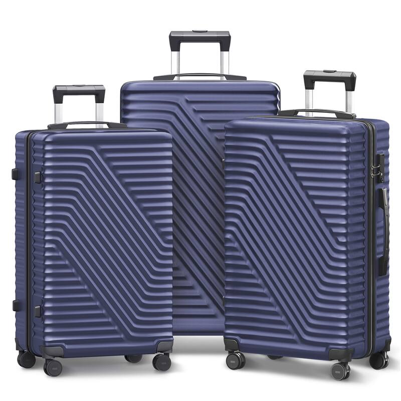 3-Pcs Luggage Sets, ABS Lightweight Suitcase Sets with TSA Lock, Dark Blue - Blue