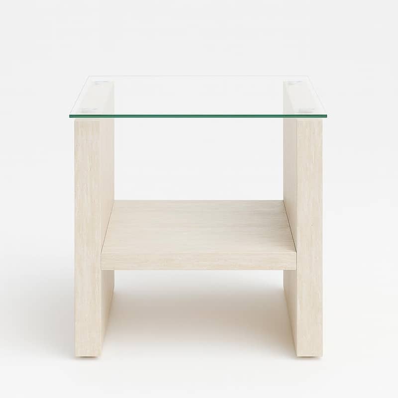 Meridian End Table with glass top marble base modern living rooms - Yellow