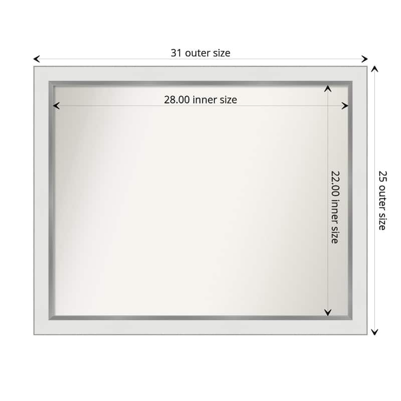 Non-Beveled Bathroom Wall Mirror - Eva White Silver Narrow Frame - 31 x 25 in - Eva White Silver Narrow