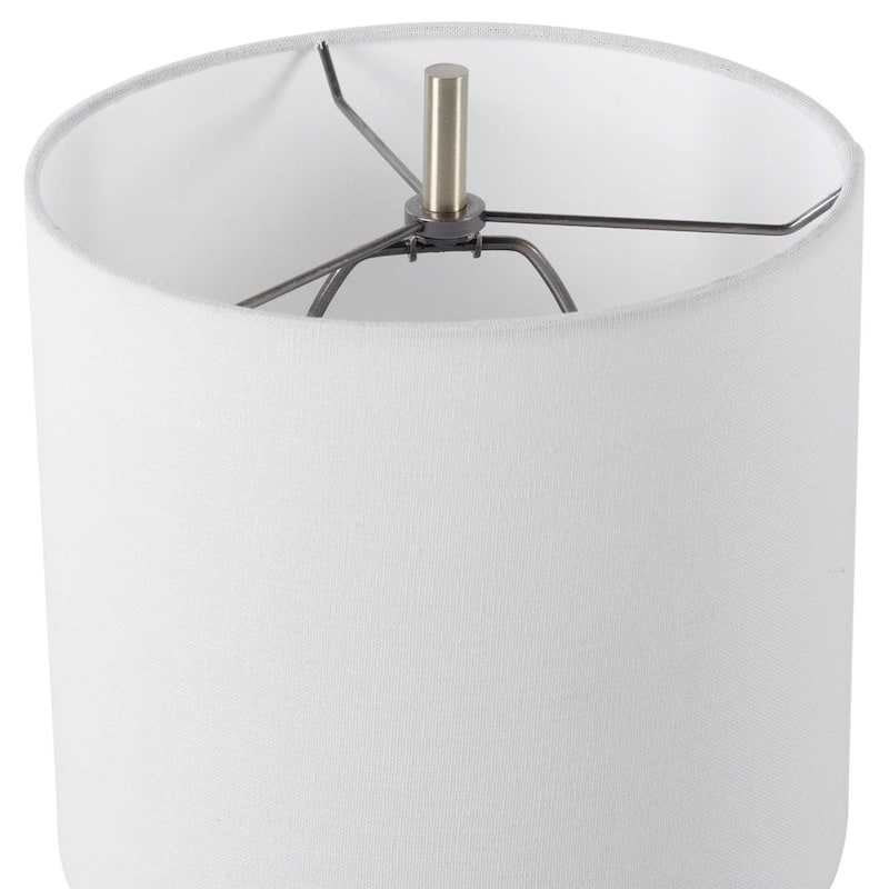 Marble Base Table Lamp with White Drum Shade - 20" - White and Gray