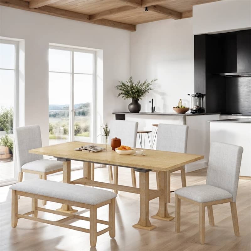 6-Piece Extendable Dining Table Set with Upholstered Chair and Bench