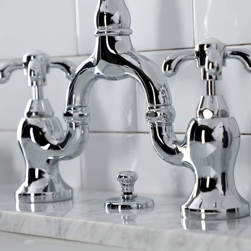 French Country Bridge Bathroom Faucet with Brass Pop-Up