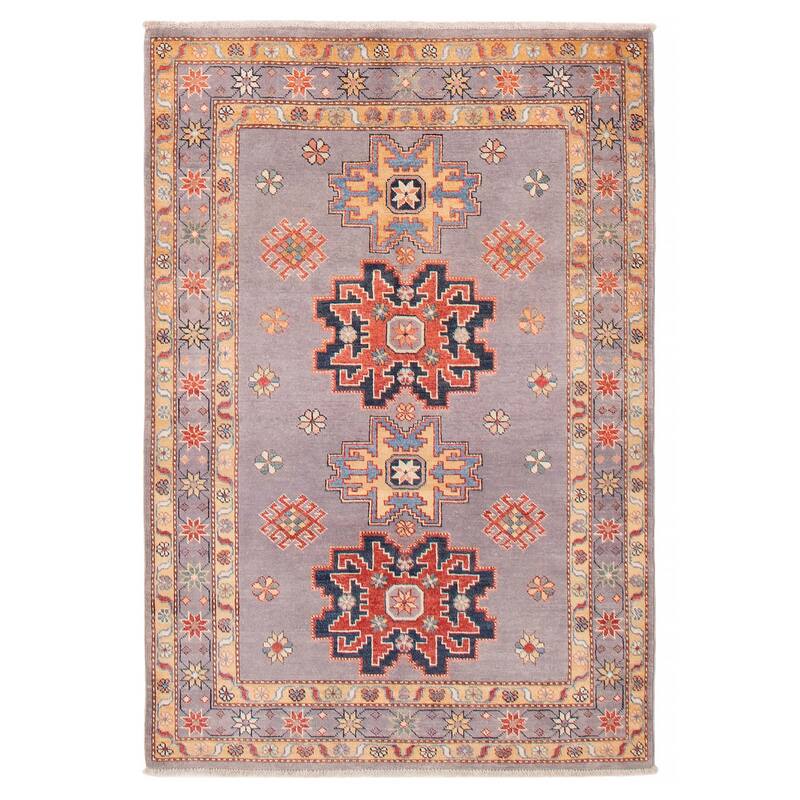ECARPETGALLERY Hand-knotted Uzbek Ghazni Grey Wool Rug - 4'0 x 5'10 - Grey - 4'0 x 5'10