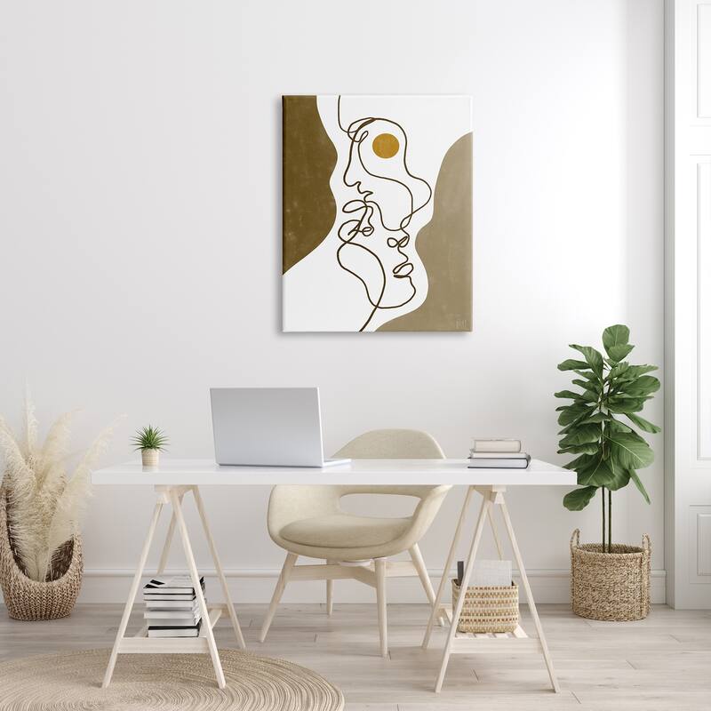 Stupell Tender Faces Line Drawing Abstract Orange Brown Shapes Canvas Wall Art - Green
